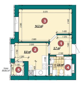 1-кімнатна квартира 30,1 м²