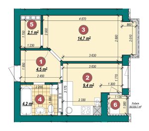 1-кімнатна квартира 35,6 м²